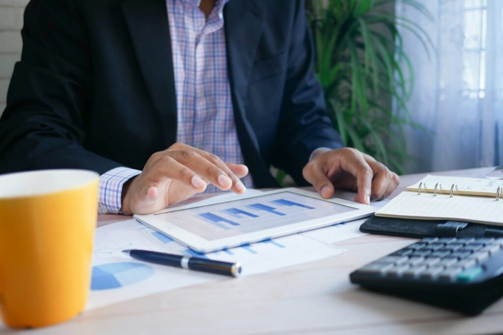 Business professional reviewing financial reports